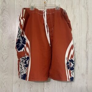 GOTCHA MEN'S HAWAIIAN FLORAL BOARD SHORTS SURF ORANGE SIZE Large
